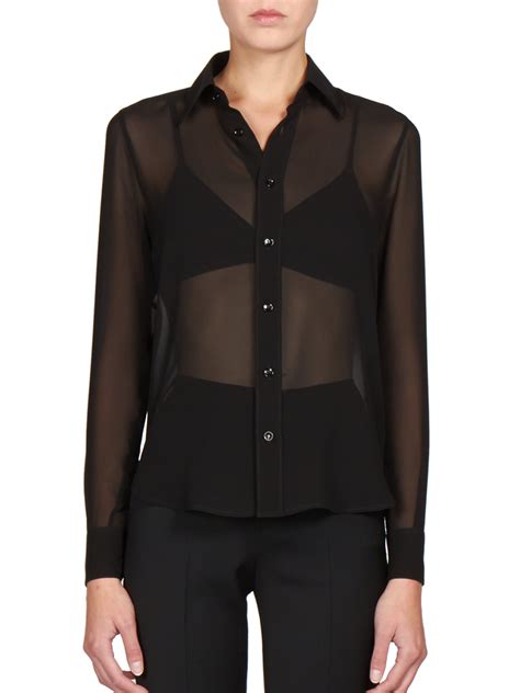 ysl black silk blouse|Saint Laurent.